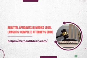 Close-up of a gavel and affidavit book with justice scales, emphasizing legal aspects of medico-legal rebuttal affidavits.