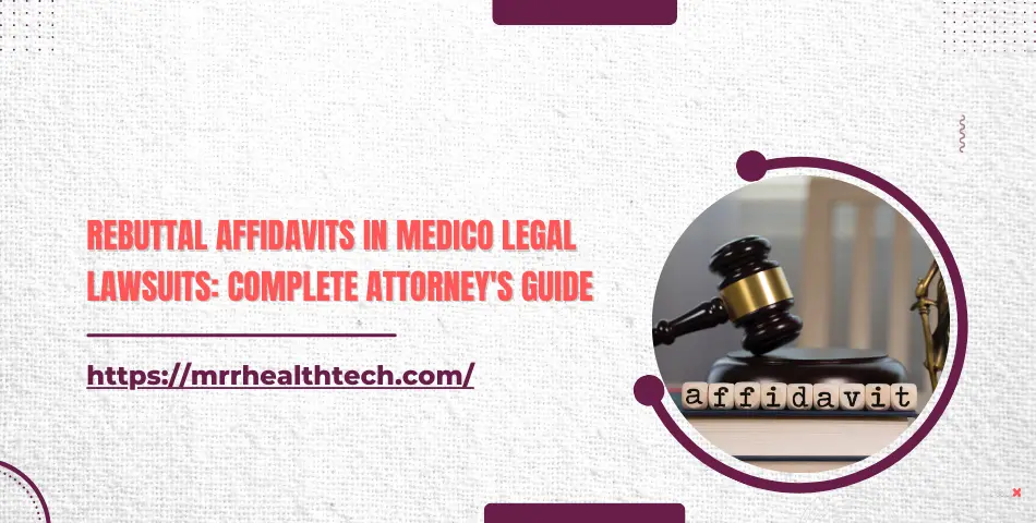 Close-up of a gavel and affidavit book with justice scales, emphasizing legal aspects of medico-legal rebuttal affidavits.