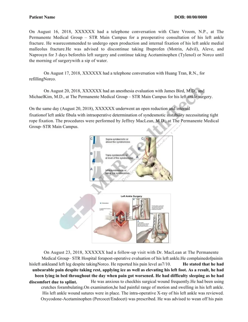Narrative Summary sample for Slip and Fall